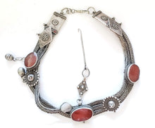 Load image into Gallery viewer, vintage Yemen silver agate stone Bedouin Headdress Ornaments necklace,Yemen silver,tribal jewelry,agate necklaces
