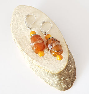 Old Wedding Cake Venetian glass Beads natural amber Earrings ,Ethiopia Ethnic Tribal.,African Trade Beads