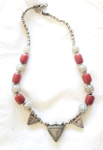 Antique Ethiopian silver amulet necklace with Venetian Trade Beads,Hand Crafted, Ethiopian Telsum,african Silver, ethiopian jewelry