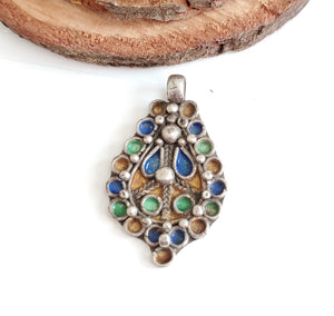 Old Berber Charm Silver enamel Pendant 925 silver ,Moroccan Amulet ,Berber Jewelry, enamel Jewelry,Charm Pendant