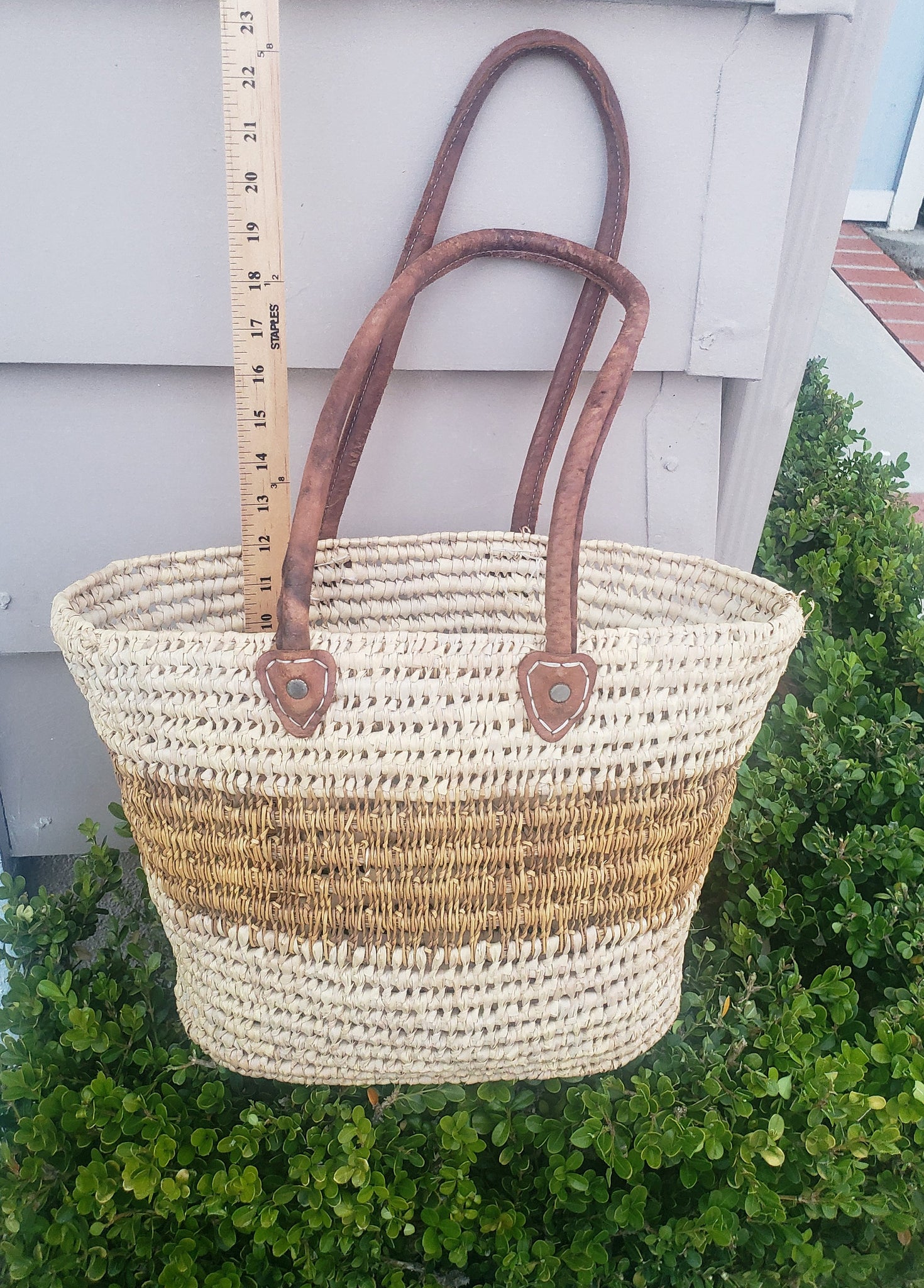 Handmade Moroccan Straw Basket, French Market Basket With Double