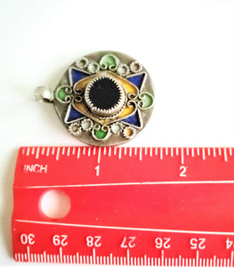 Vintage Berber enamel Coin Pendant high silver from Morocco ,1953s Silver Coin , enamel Jewelry ,Islam Jewelry, tribal jewelry