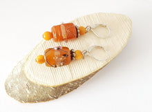 Load image into Gallery viewer, Old Wedding Cake Venetian glass Beads natural amber Earrings ,Ethiopia Ethnic Tribal.,African Trade Beads
