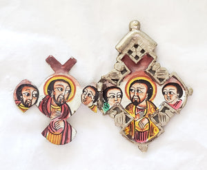 Ethiopian Coptic Painted Cross Icon Handmade Religious, hand painted ,icon pendant,African Ethnic ,Bohemian Hippie ,Gypsy Christian ,Christ