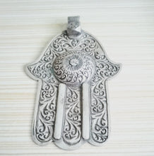 Load image into Gallery viewer, Moroccan Old Huge silver Hand of Fatima Hamsa Pendant Amulet,Berber Jewelry,African Jewelry,Moroccan Jewelry,Hand of Fatima Charm,
