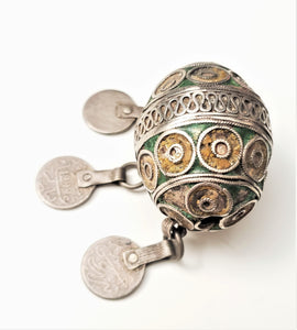 Antique Moroccan Enameled Silver Ball Pendent with Coin PendantHand Crafted Silver,Pendants Necklace,Ethnic Jewelry,Tribal Jewelry