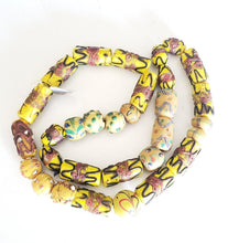 Load image into Gallery viewer, African Old European Wedding Cake Venetian Yellow Pineapple 31 Mixed beads,Ethiopian Glass,Trade Beads Venetian Necklace,African,
