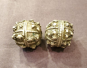 2 Old silver star burst granulation hallmarked Globe bead from Yemen circa 1930s,Bedouin tribal ,Hand Crafted Silver,Ethnic Jewelry