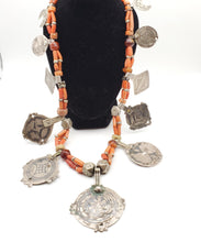 Load image into Gallery viewer, Antique Moroccan Berber natural Coral Silver Pendants Necklace,Berber Necklaces,Ethnic Jewelry,Tribal Jewelry
