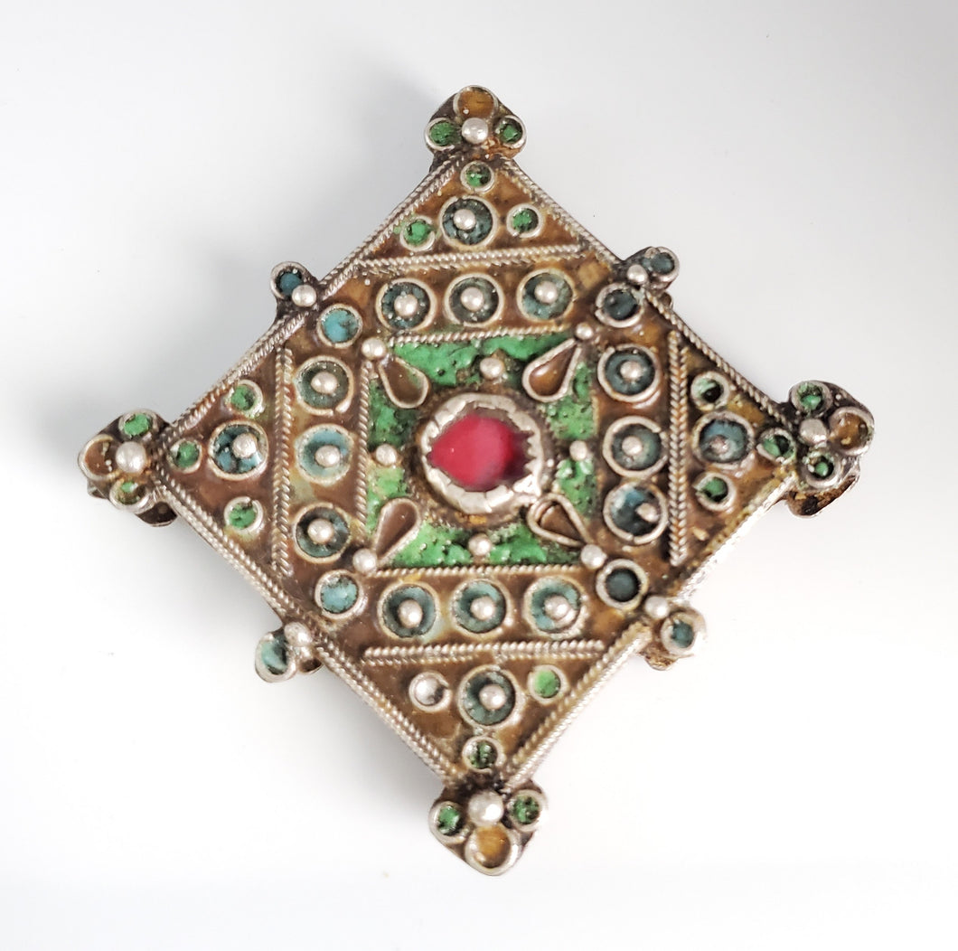 Antique Berber Silver enamel Pendant silver 925,moroccan Amulet ,Berber Jewelry, enamel Jewelry,Charm Pendant,