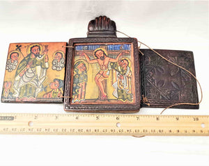 antique Ethiopian Coptic Christian painted Wooden Altar Icon Triptych
