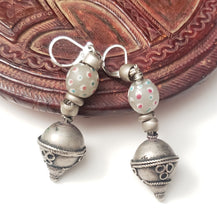 Load image into Gallery viewer, Old silver glass Beads Earrings Ethiopia Ethnic Tribal,Ethnic Jewelry,sliver Earrings,Dangle &amp; Drop Earrings,Tribal Jewelry,
