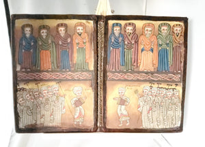 antique Ethiopian Coptic Christian Orthodox Leather cover Wood Painted Icon,African ,Art Décor,Home Décor, religious art