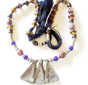 Antique Ethiopian silver amulet necklace with Venetian beads,Hand Crafted, Ethiopian Telsum,Silver, pendants Phallic, Pendants Necklace