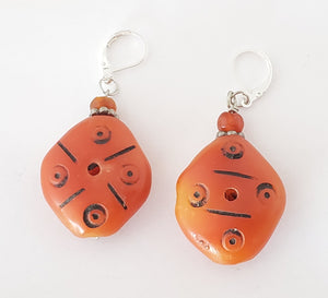 Old African Amber Moroccan Earrings with Sterling Silver, Ethnic Tribal, Vintage Trade ,Bead Jewelry, Dangle Earrings
