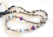 Load image into Gallery viewer, Antique Ethiopian Silver Heishi and Glass Beads necklace,Beads Hand Crafted Glass, Ethiopian Trade,Silver Beads ,Venetian Trade Necklace

