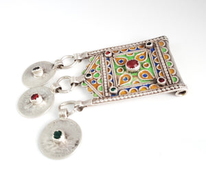 Antique Berber Silver enamel HIRZ cabochon Amulet Pendant coins ,silver 925, Moroccan Amulet ,Berber Jewelry,TIZNIT Jewelry,