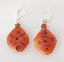 Load image into Gallery viewer, Old African Amber Moroccan Earrings with Sterling Silver, Ethnic Tribal, Vintage Trade ,Bead Jewelry, Dangle Earrings

