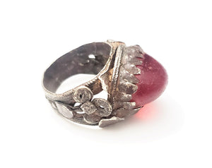 Antique Silver Ancient red glass Ring size 8 Yemen tribal jewelry Hand Crafted ,Silver,Ethnic Jewelry,Tribal Jewelry