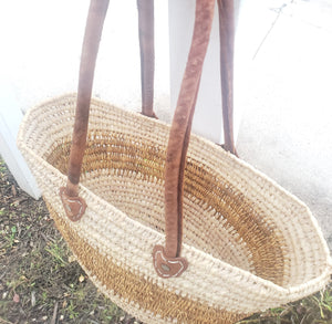 Handmade Moroccan Natural French Basket Leather Handle ,African Straw Bag,Woman Tote Beach Bag, Shopping Bag,Straw beach tote,Gift for her