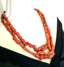 Load image into Gallery viewer, Antique Berber Natural Branch tow strand Red Coral Beads Morocco 225 gr,Hand Crafted ,Red Coral Necklace,Ethnic Coral ,Tribal Jewelry
