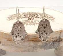 Load image into Gallery viewer, Moroccan Hamsa Earrings Ethnic Tribal sterling 925 silver Evil Eye Amulet
