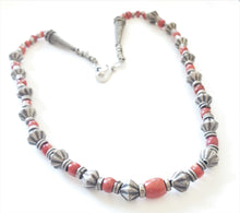 Load image into Gallery viewer, Antique Berber natural Coral Old Rajasthan India Silver Beads Necklace,Hand Crafted Silver,Pendants Necklace,Ethnic Jewelry,Tribal Jewelry
