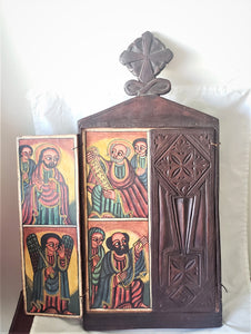 Ethiopian Coptic Christian Folding 19''Wooden Triptych Painted Altar Icon,African ,Art Décor,Home Décor, religious art