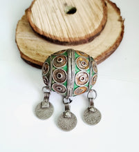 Load image into Gallery viewer, Antique Moroccan Enameled Silver Ball Pendent with Coin Pendants,Hand Crafted Silver,Pendants Necklace,Ethnic Jewelry,Tribal Jewelry
