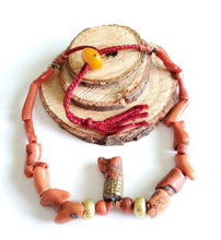 Load image into Gallery viewer, Antique Berber Natural Coral Beads Necklace 22 K Gold over Wax Beads,Branch Red Coral,Mediterranean coral,Genuine coral,Ethnic Coral jewelry
