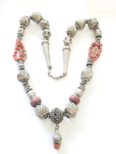 Load image into Gallery viewer, Antique Yemen Bawsani Filigree coral and silver Necklace circa 1910s,Hand Crafted Silver,Pendants Necklace,Ethnic Jewelry,Tribal Jewelry
