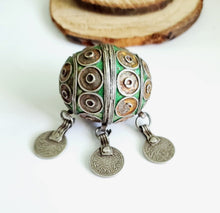 Load image into Gallery viewer, Antique Moroccan Enameled Silver Ball Pendent with Coin Pendants,Hand Crafted Silver,Pendants Necklace,Ethnic Jewelry,Tribal Jewelry
