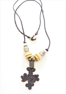 African Trade Beads Handmade Ethiopian Leather Cross Necklace
