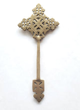 Load image into Gallery viewer, Ethiopian Old Coptic Hand Held Brass Prayer Cross ,Priest Hand cross, Ethiopian Hand cross, Ethiopian Orthodox Christian cross
