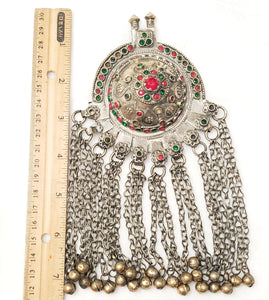 Antique Silver Afghan Kuchi Pendant with Bells tribal jewelry