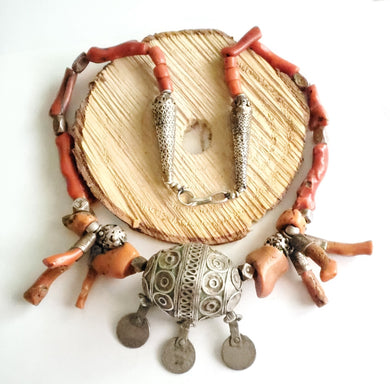 Antique Berber Natural Branch tow strand Red Coral Beads Morocco
