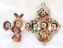 Load image into Gallery viewer, Ethiopian Coptic Painted Cross Icon Handmade Religious, hand painted ,icon pendant,African Ethnic ,Bohemian Hippie ,Gypsy Christian ,Christ
