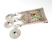 Load image into Gallery viewer, Antique Berber Silver enamel HIRZ cabochon Amulet Pendant coins ,silver 925, Moroccan Amulet ,Berber Jewelry,TIZNIT Jewelry,

