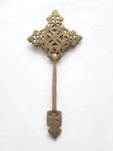 Load image into Gallery viewer, Ethiopian Old Coptic Hand Held Brass Prayer Cross ,Priest Hand cross, Ethiopian Hand cross, Ethiopian Orthodox Christian cross
