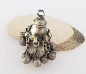 antique Rere Moroccan silver glass talisman with dangle silver beads pendant, Berber Amulet,Berber Jewelry,African Jewelry,Charm Pendant,