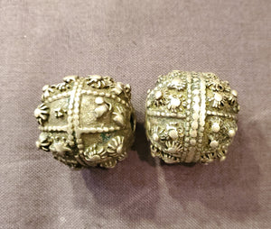 2 Old silver star burst granulation hallmarked Globe bead from Yemen circa 1930s,Bedouin tribal ,Hand Crafted Silver,Ethnic Jewelry