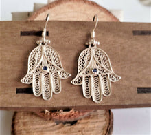 Load image into Gallery viewer, Moroccan Hand of Fatima Hamsa Filigree Earrings sterling silver 925,
