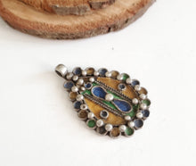 Load image into Gallery viewer, Old Berber Charm Silver enamel Pendant 925 silver ,Moroccan Amulet ,Berber Jewelry, enamel Jewelry,Charm Pendant
