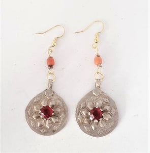 Antique Moroccan Old Silver pendants coral Earrings ,Ethnic Tribal,sliver Earrings,Dangle & Drop Earrings,Tribal Jewelry,
