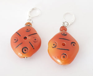 Old African Amber Moroccan Earrings with Sterling Silver, Ethnic Tribal, Vintage Trade ,Bead Jewelry, Dangle Earrings