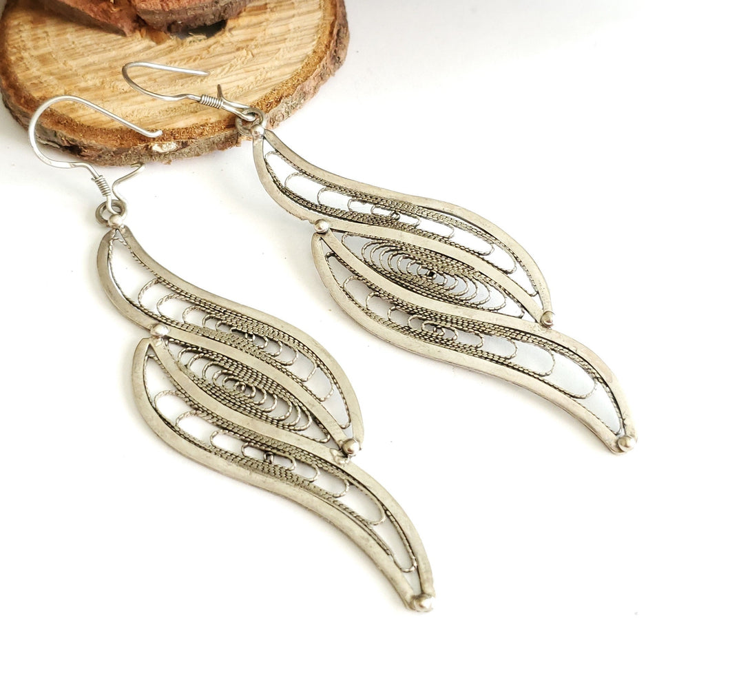 Moroccan Berber Filigree Sterling Silver Drop/Dangle Earrings silver 925,Berber Jewelry,sliver Earrings,Dangle & Drop Earrings,