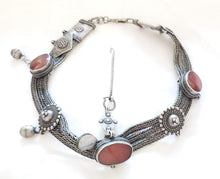 Load image into Gallery viewer, vintage Yemen silver agate stone Bedouin Headdress Ornaments necklace,Yemen silver,tribal jewelry,agate necklaces
