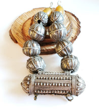 Load image into Gallery viewer, Old silver granulation hallmarked Globe beads star burst Hirz Necklace from Yemen circa 1930s,Bedouin tribal Silver,Ethnic Jewelry
