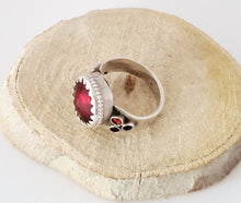 Load image into Gallery viewer, antique Yemen elevated red Stone silver ring size 8 ,Yemen tribal jewelry ,Hand Crafted ,Silver wedding Rings ,Tribal Jewelry
