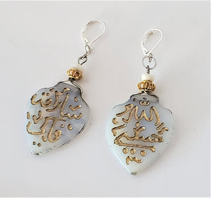 Moroccan Czech Glass Silver Earrings , Ethnic Tribal ,Glass Earrings ,Bead Jewelry, Dangle Earrings, Mother's Day Jewelry